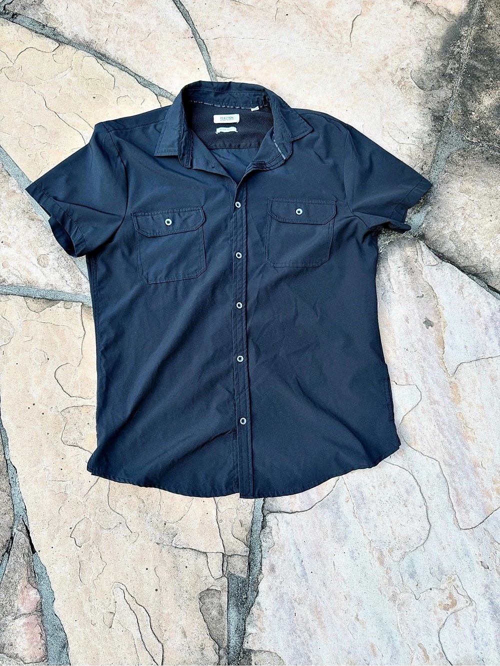 Kenneth Cole Reaction Slim Fit Button Down Short Sleeve Shirt Black Size Large